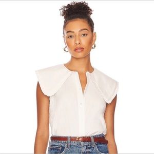 Weworewhat Womens Ruffle Collar Button-Up Top, White NWT